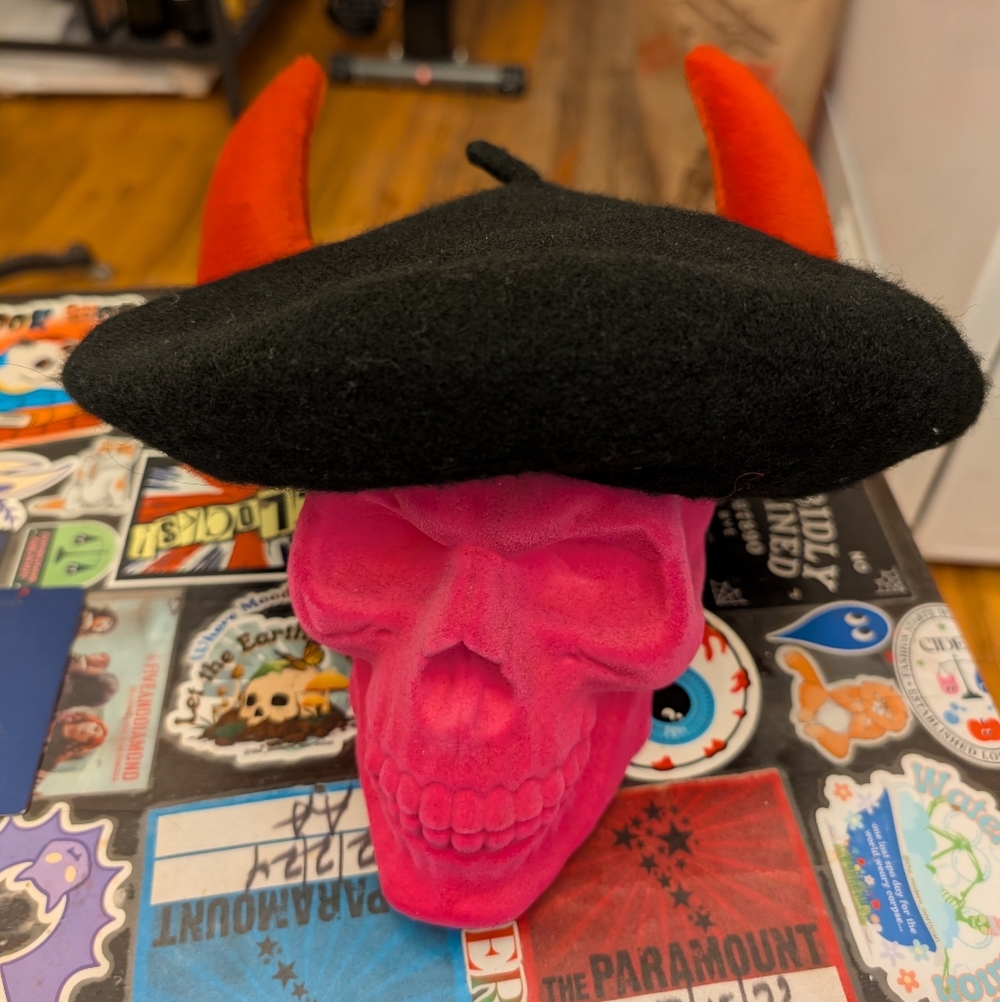 Black and Red Devil Horn Beret